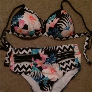 Floral High Waisted Bathing Suit